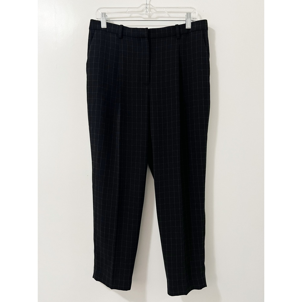 Theory Womens Size 8 Black Windowpane Plaid Pleated Tapered Crop Dress Pants